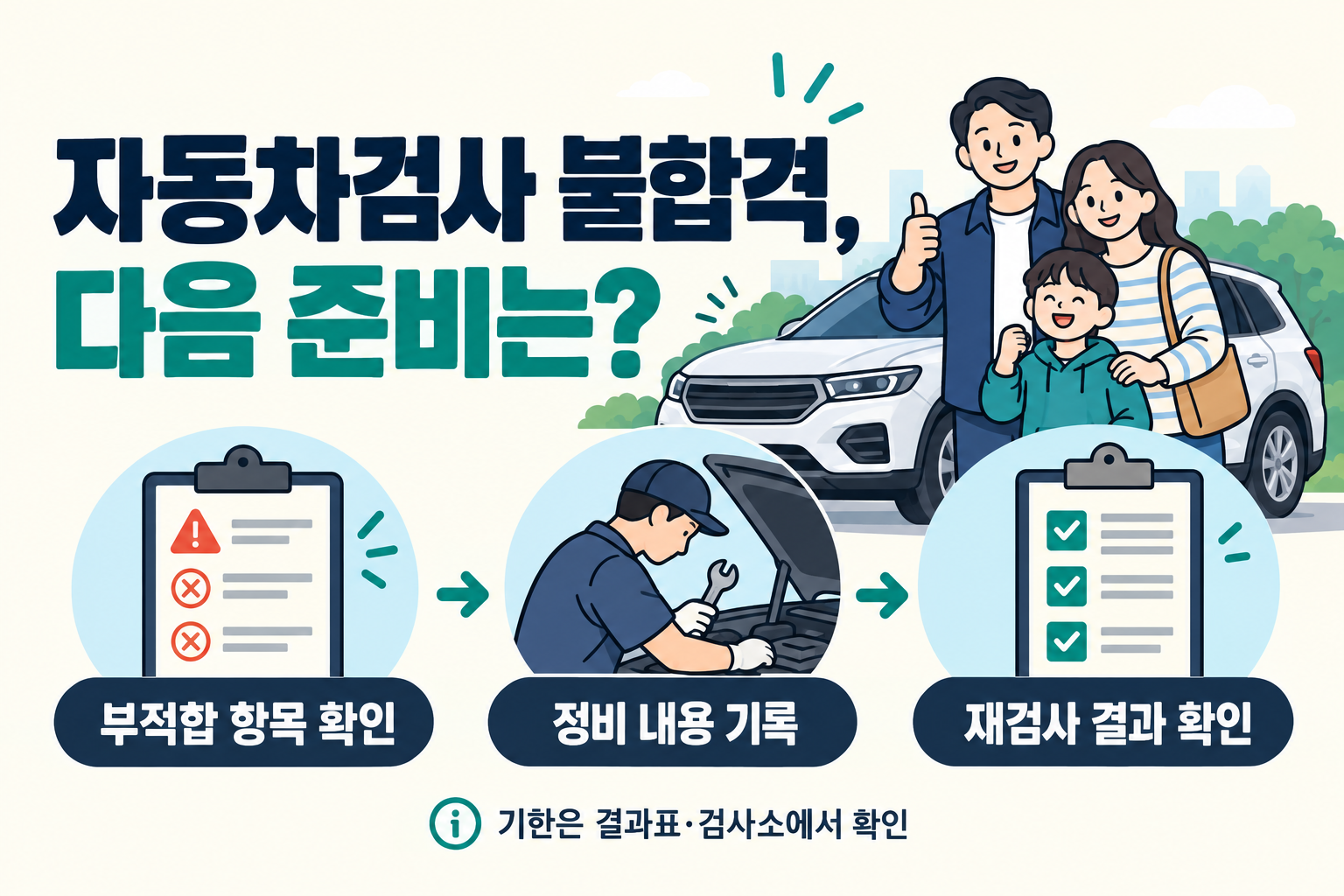 자동차검사 불합격 후 재검사 준비, 부적합 항목&middot;정비 기록표 다운로드