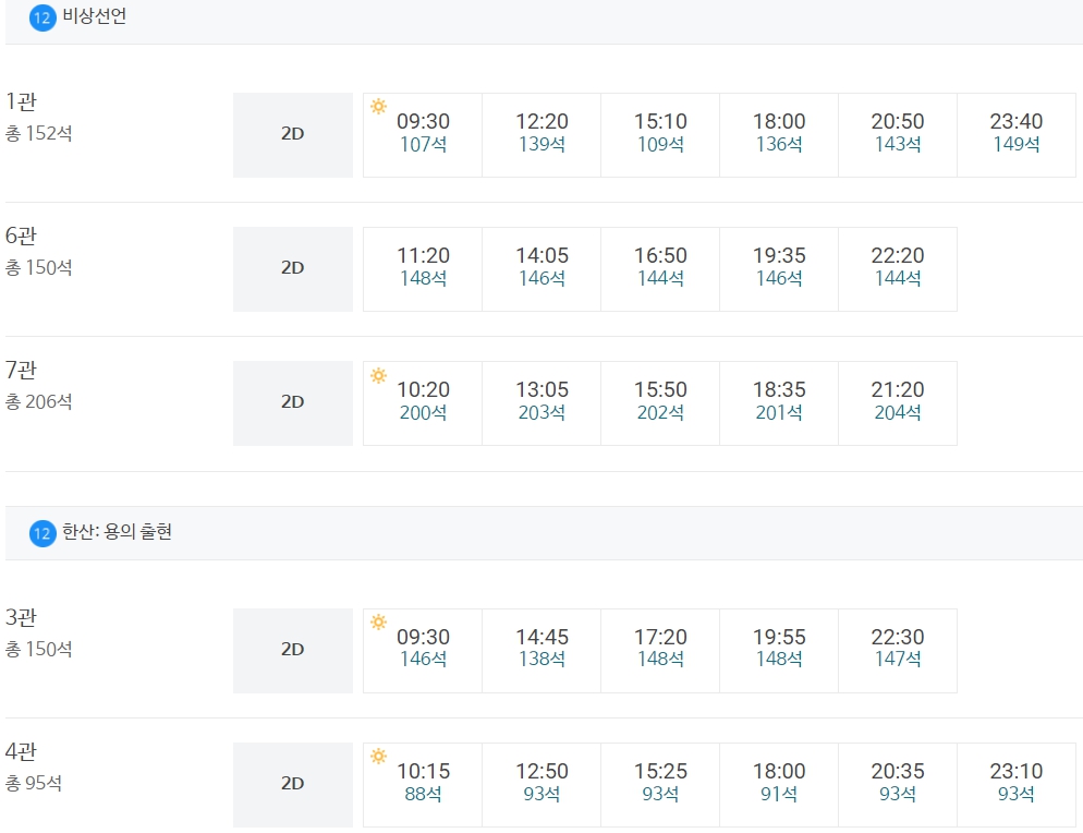 메가박스 전대(광주) 상영시간표