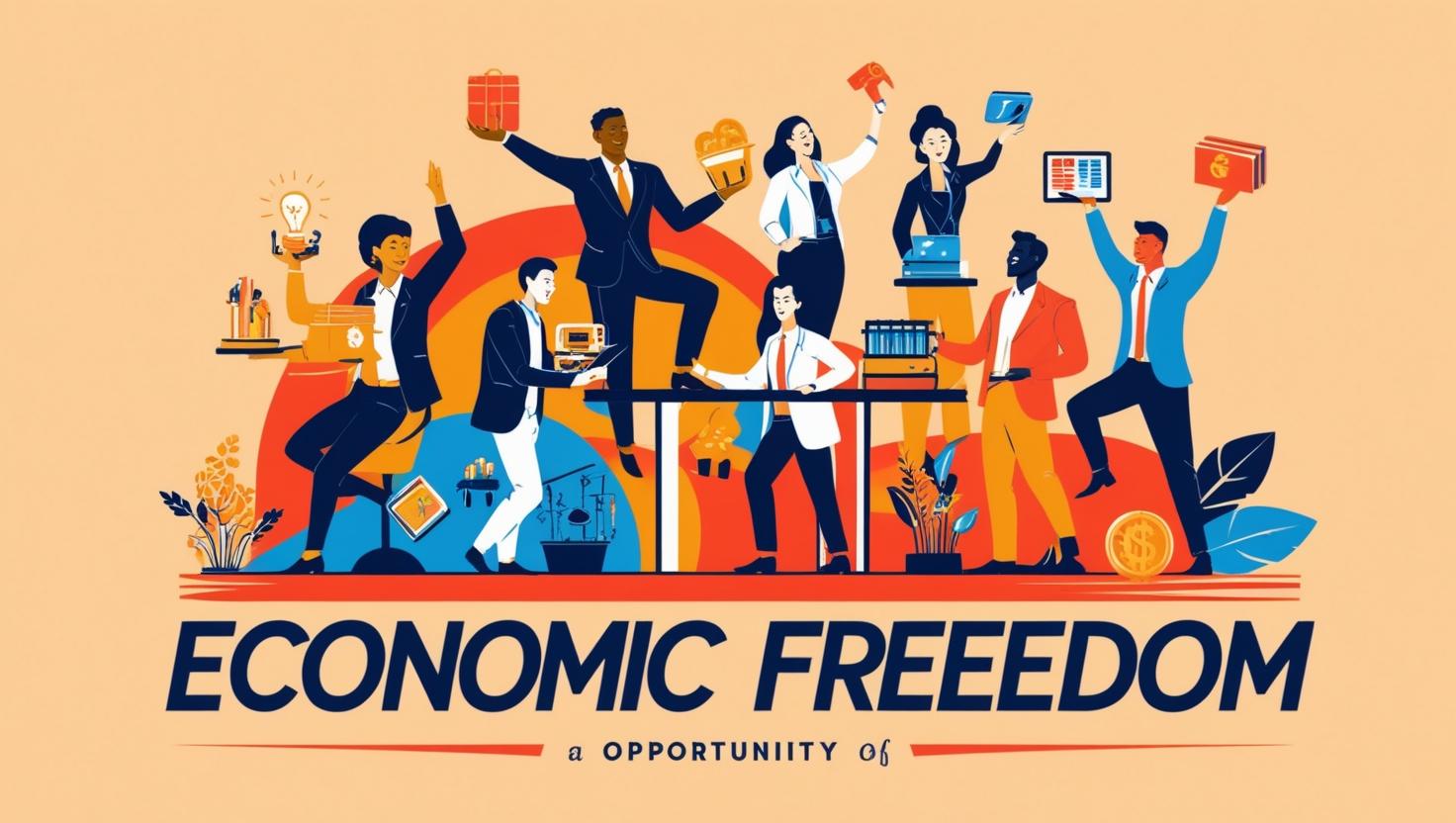 경제적 자유를 위한 다양한 직업과 부업 기회를 상징하는 일러스트