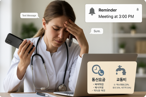 멀티태스킹으로 피로한 의료인 모습