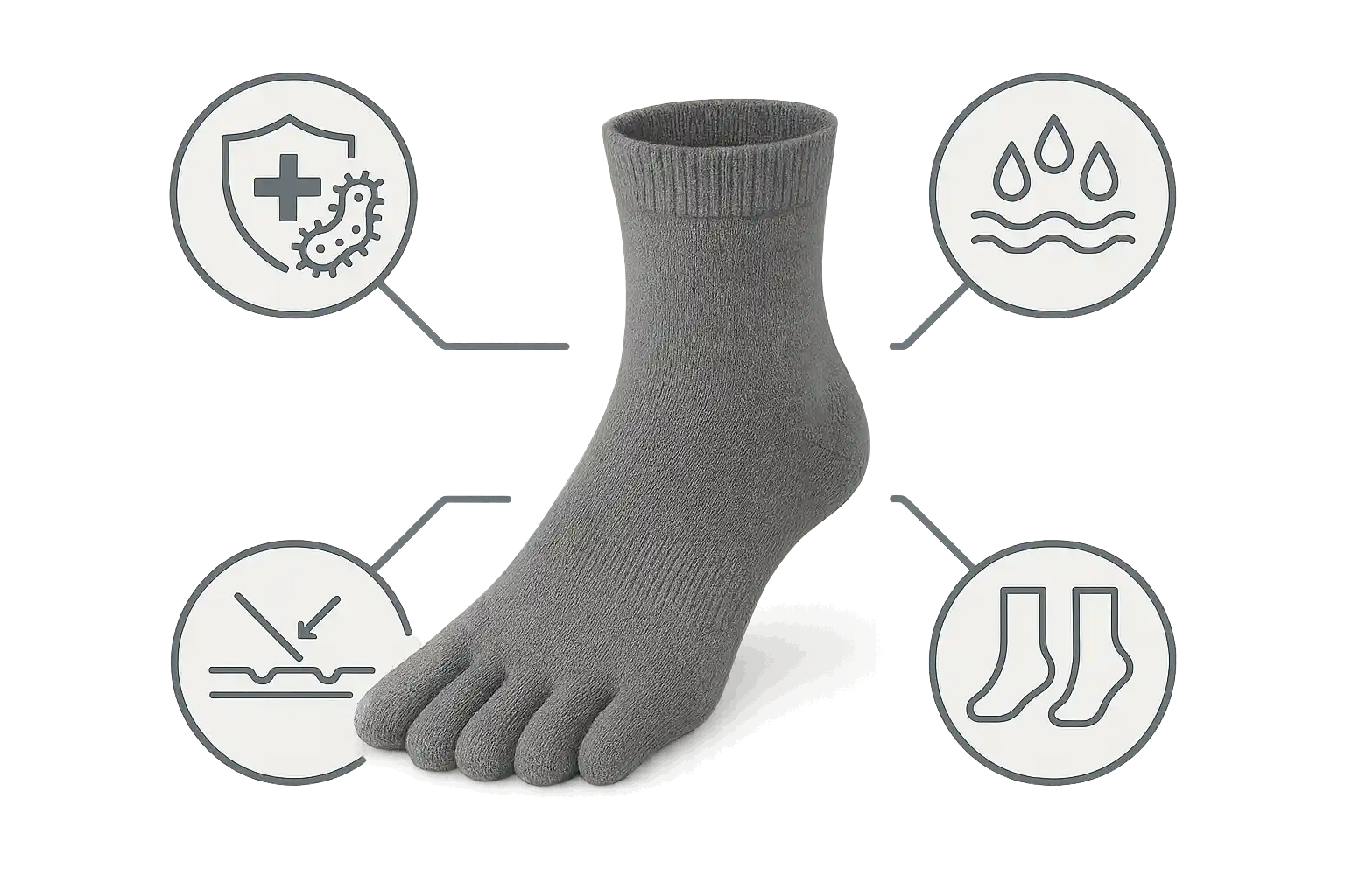 기능성 발가락 양말 &mdash; 항균 기능, 흡습속건 소재, 마찰 최소화, 두께 선택