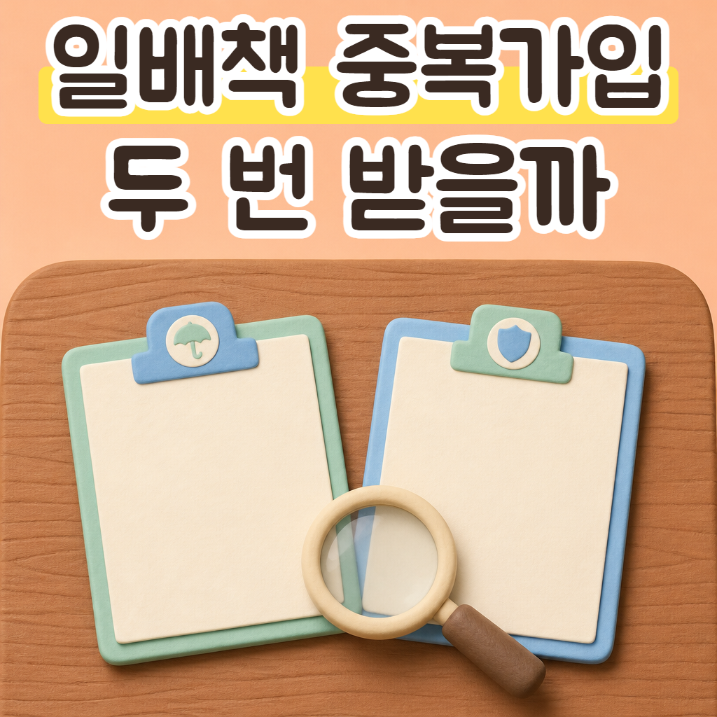 식탁 위에 펼쳐 놓은 보험 증권 두 장과 돋보기