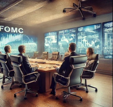 회의장에서 4사람이 회의중인 모습