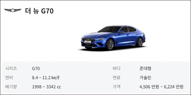 제네시스 g70 가격표