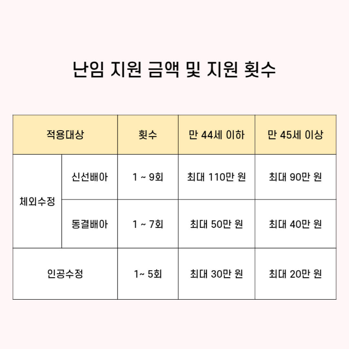 난임 지원 금액 및 지원 횟수