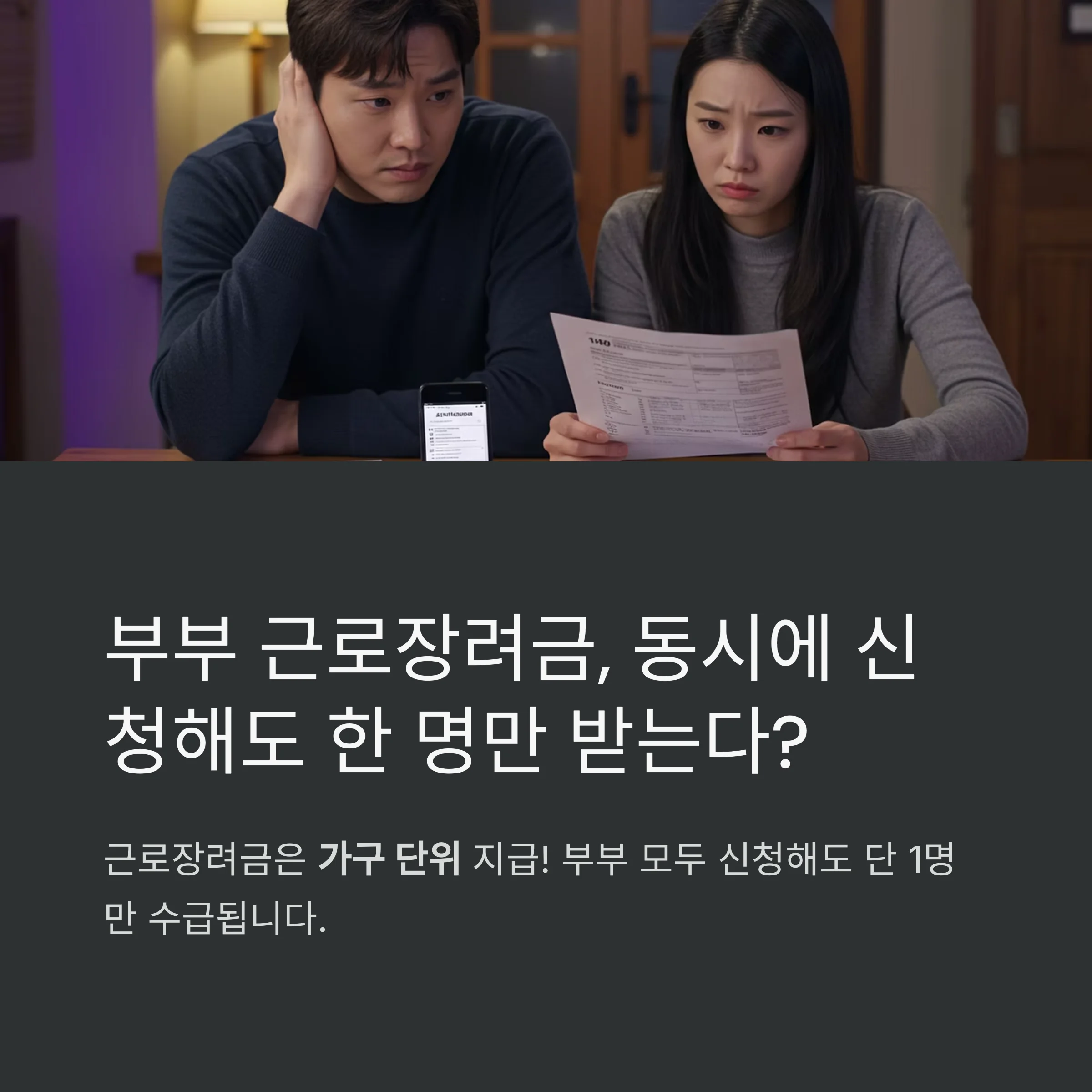 부부가 동시에 근로장려금을 신청 시 신청 기준