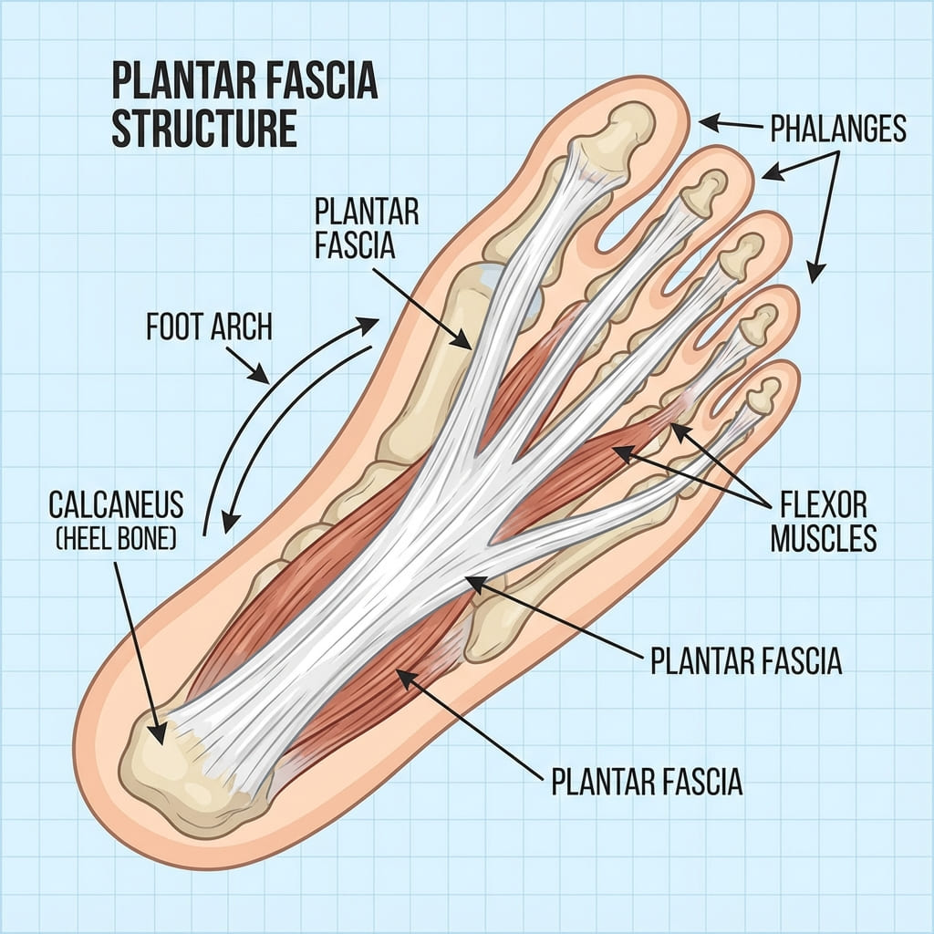 족저근막이 발뒤꿈치 뼈에서 발가락까지 이어지는 모습