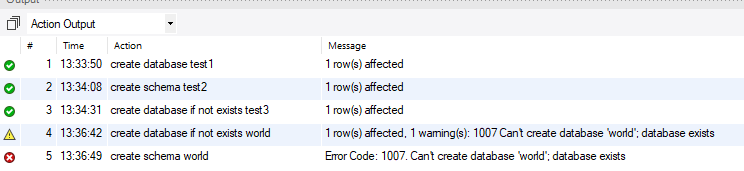 데이터베이스 생성 결과 메시지