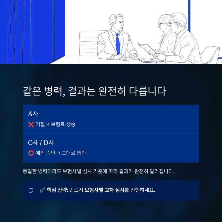 백내장 당뇨 등 경증 기왕력 자의 간편 인수 승인을 받아내기 위한 교차 심사 프로세스 매뉴얼