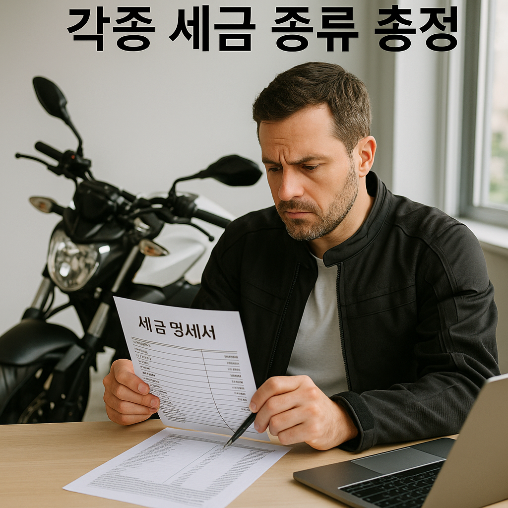 세금명세서를 보고 있는 오토바이 라이더