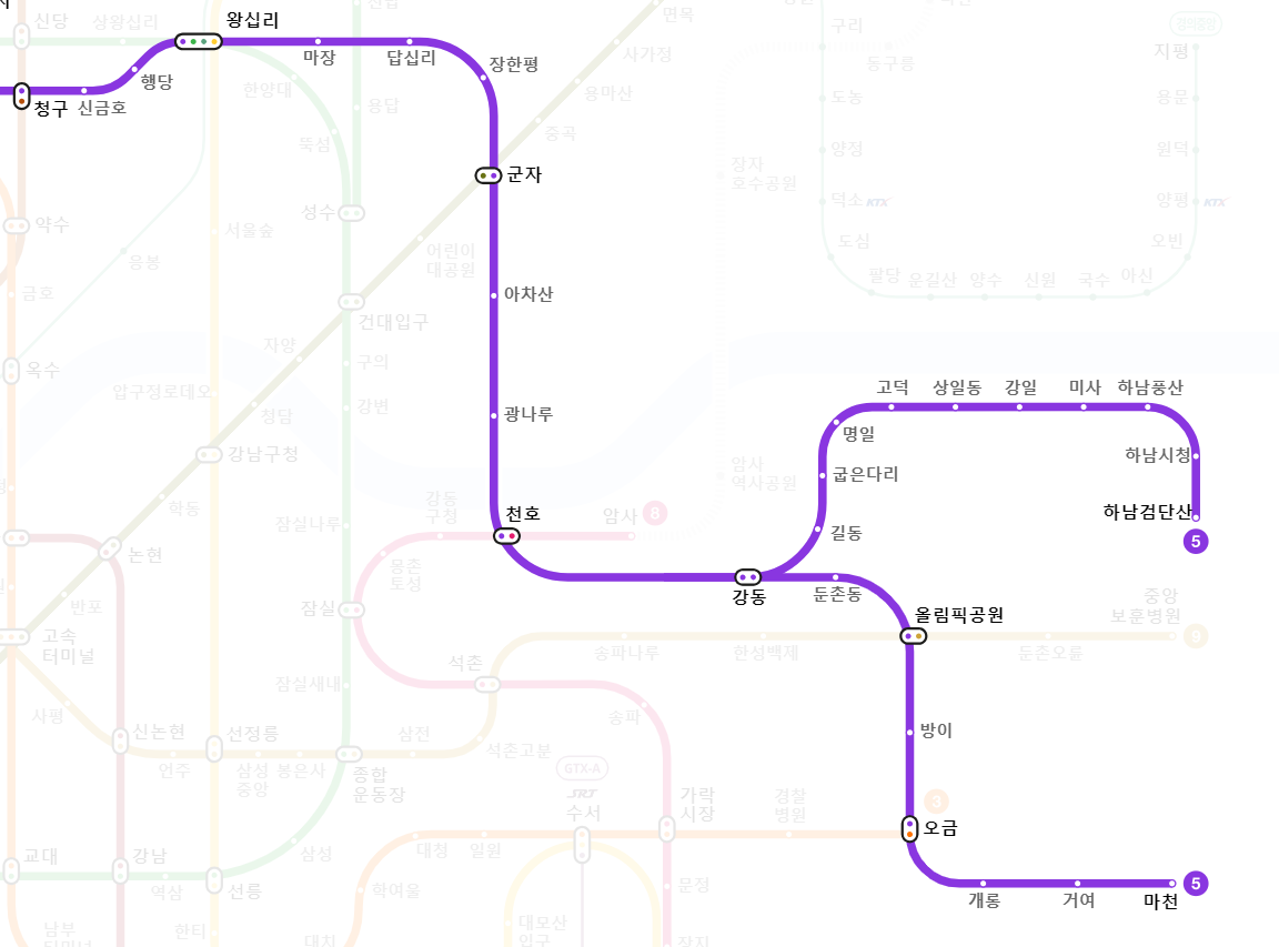 서울 5호선 지하철 노선도 크게 보기