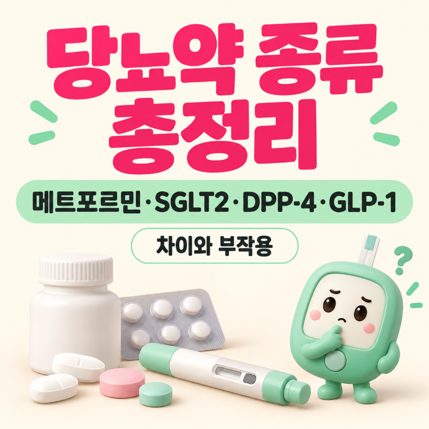 당뇨약 종류 총정리｜메트포르민&middot;SGLT2&middot;DPP-4&middot;GLP-1 차이와 부작용