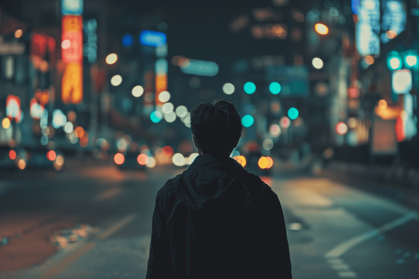 도심의-중심에-서-있는-남성