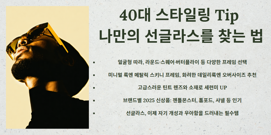 40대 스타일링 Tip 
나만의 선글라스를 찾는 법