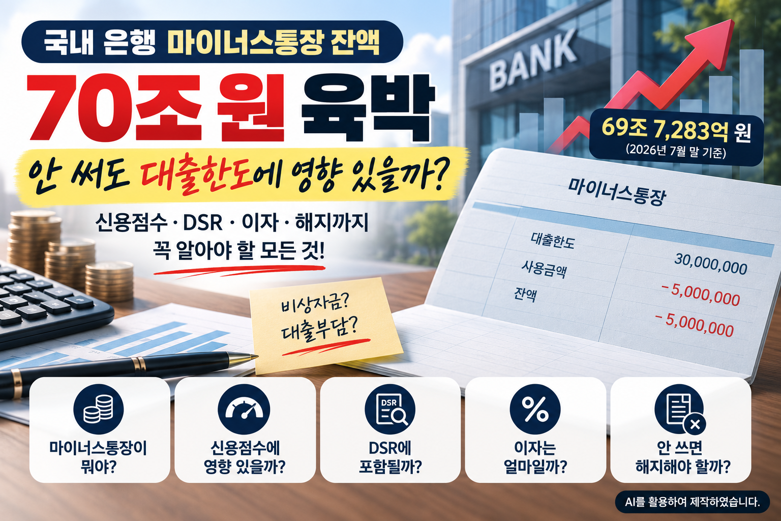 마이너스통장 잔액 70조 원 육박과 신용점수 DSR 대출한도 영향 정리