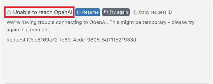 ChatGPT Desktop PC 앱 Unable to reach OpenAI services 오류 화면
