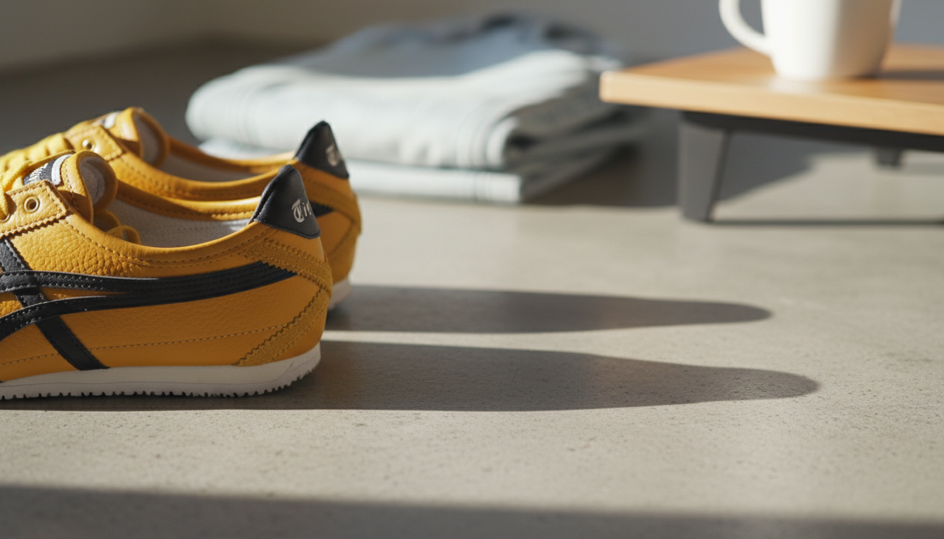 배우 박지현이 착용하여 화제가 된 오니츠카타이거 멕시코66 옐로우 블랙 운동화의 상세 이미지