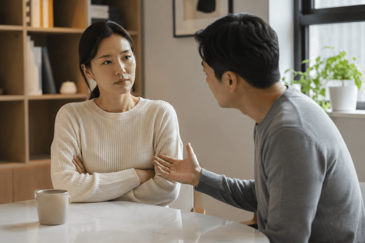 건강한 까칠함과 편집성 인격장애의 차이를 보여주는 두 사람의 대화 장면