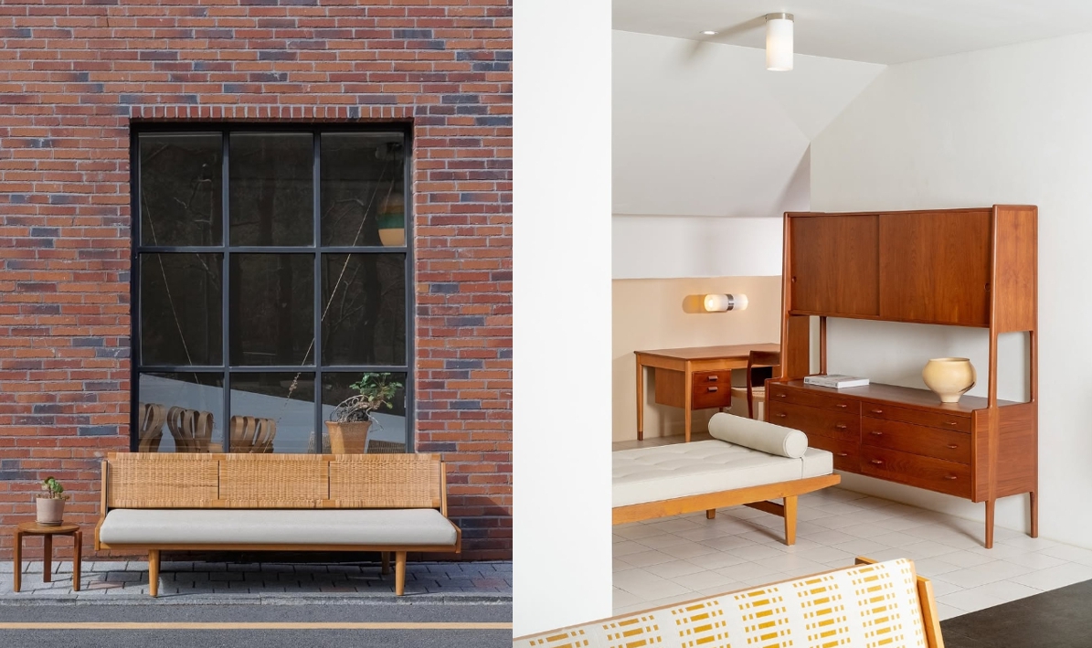 "감성 리빙 브랜드 원오디너리맨션 강남 쇼룸 외관과 원목 가구 중심의 미니멀 인테리어"