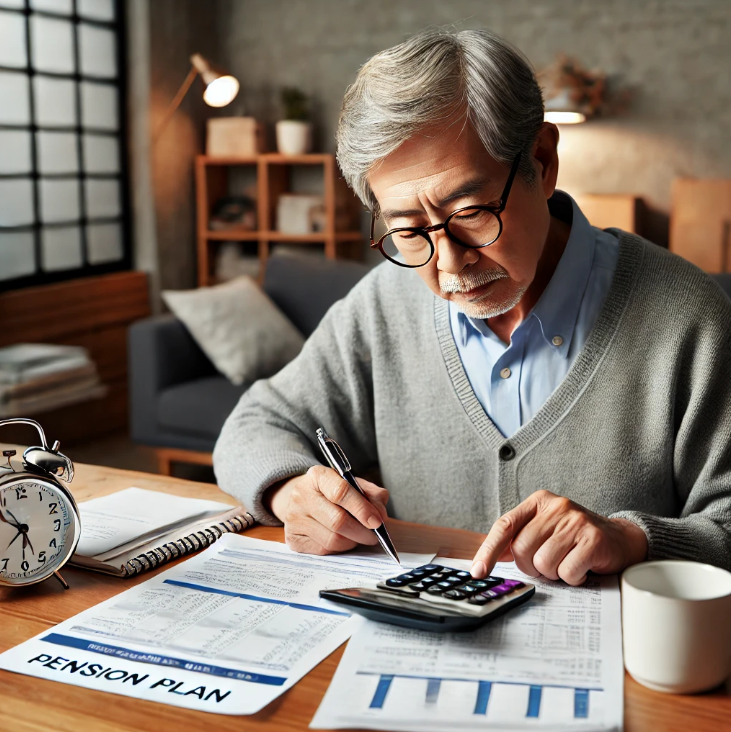 노년층 남성의 연금 문서 검토
