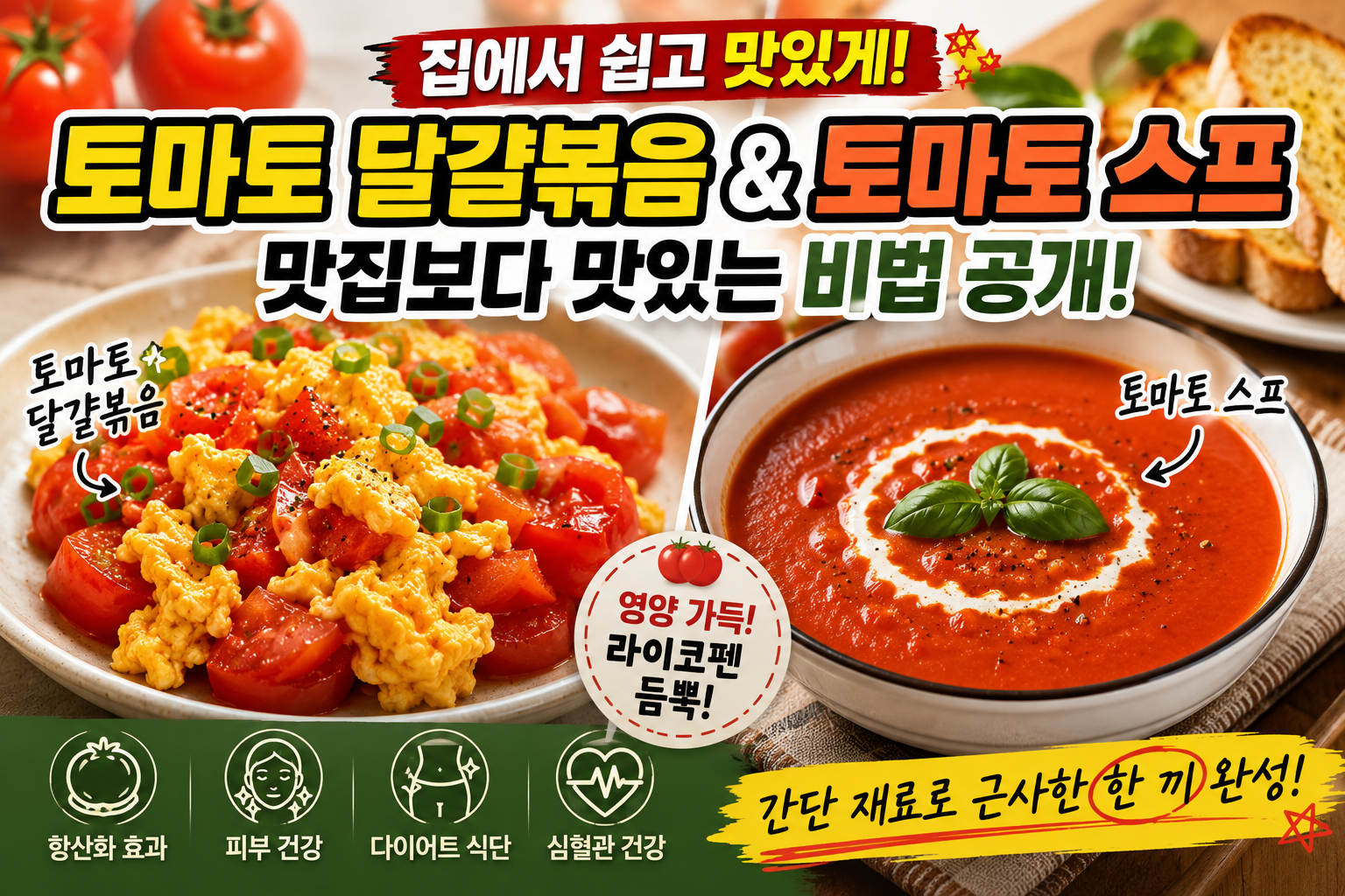 토마토 달걀볶음과 토마토 스프 집에서 맛있게 만드는 법, 건강과 맛을 모두 잡는 최고의 토마토 레시피