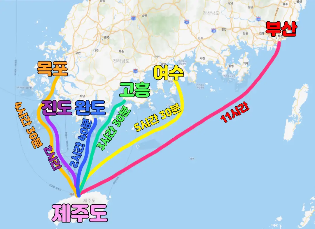 제주도배편-노선지도