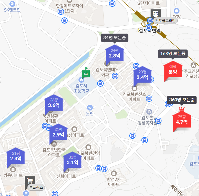 김포북변우미린파크리브 주변 시세