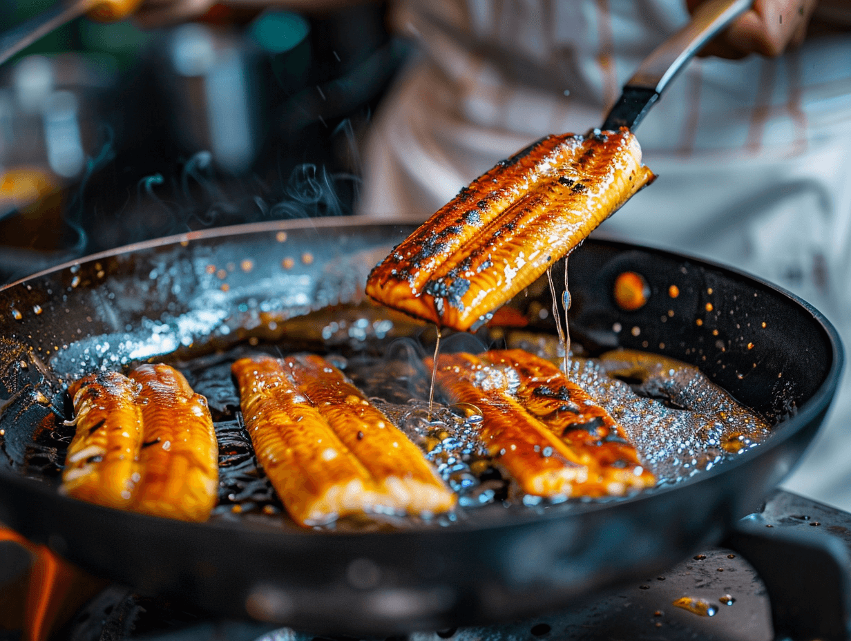 프라이팬에서-장어-굽는-모습