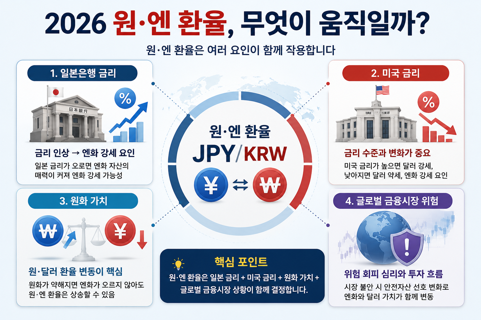 2026 원엔 환율에 영향을 주는 일본은행 금리 미국 금리 원화 가치 금융시장 요인
