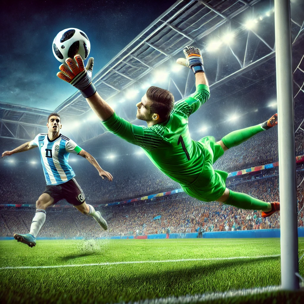 네덜란드 골키퍼가 아르헨티나 공격수 슛을 막는 장면