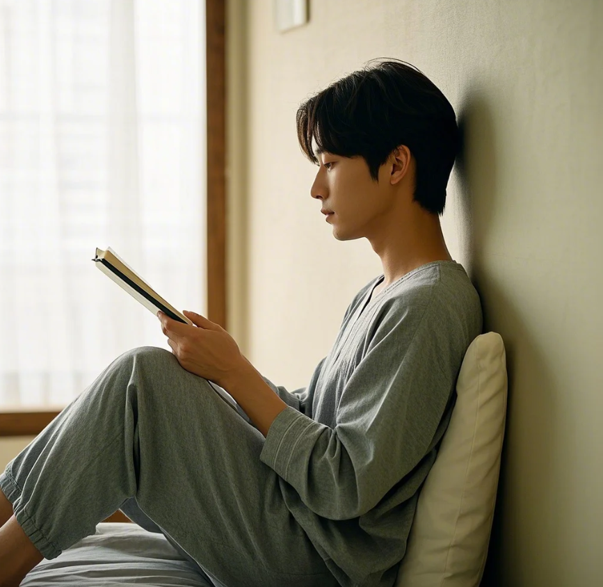 잠자기 전 책읽는 모습