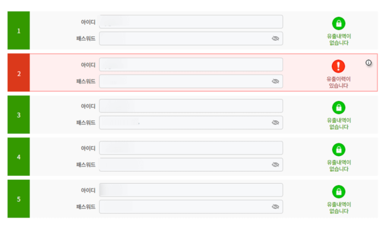 개인정보 유출 내역 조회결과