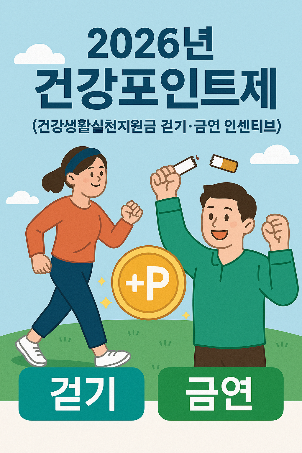 2026년 건강포인트제 포스터 &ndash; 건강생활실천지원금, 걷기&middot;금연 인센티브 제도 안내 이미지