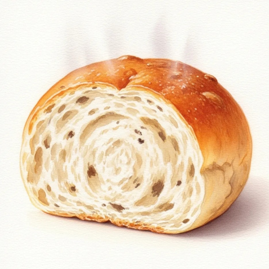 갓 구워 따뜻하고 부드러운 식빵의 단면