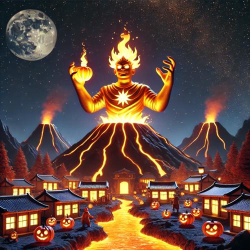 불의 신이 나타난 화산의 밤