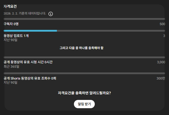 유튜브 채널 스튜디오의 '수익창출' 탭 이미지