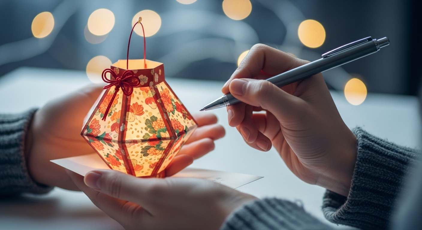 진심을 담아 새해 덕담과 소원을 적는 손, 따뜻한 희망의 메시지