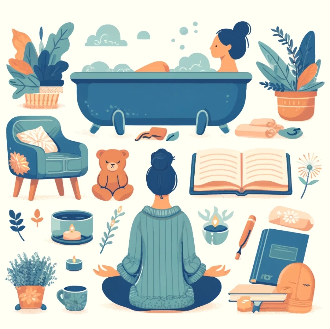 심리적으로 지쳤을 때 실천하면 좋은 셀프케어 루틴을 담은 이미지