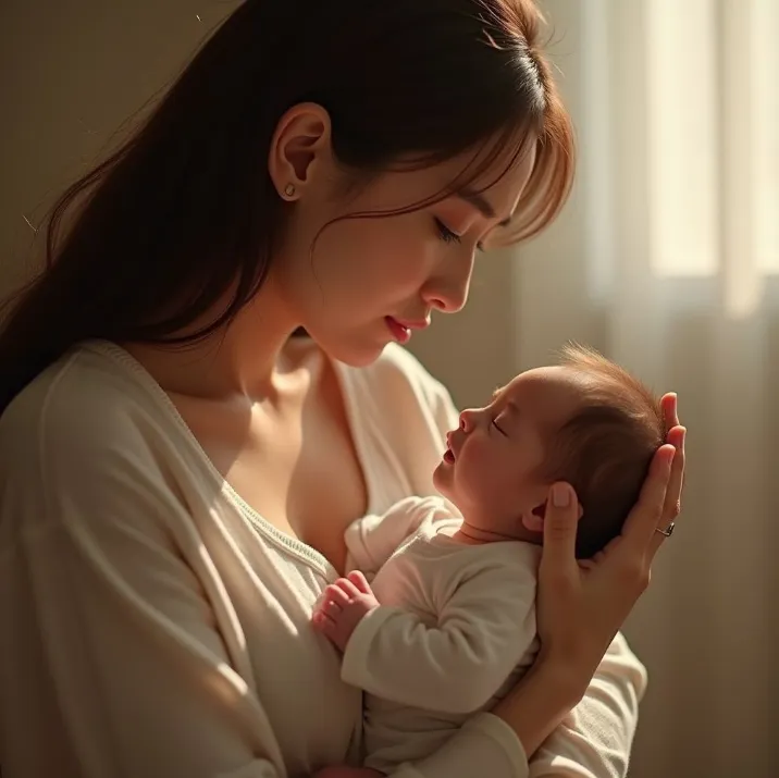 아토피 증상이 나타나고 있는 아기를 보는 엄마