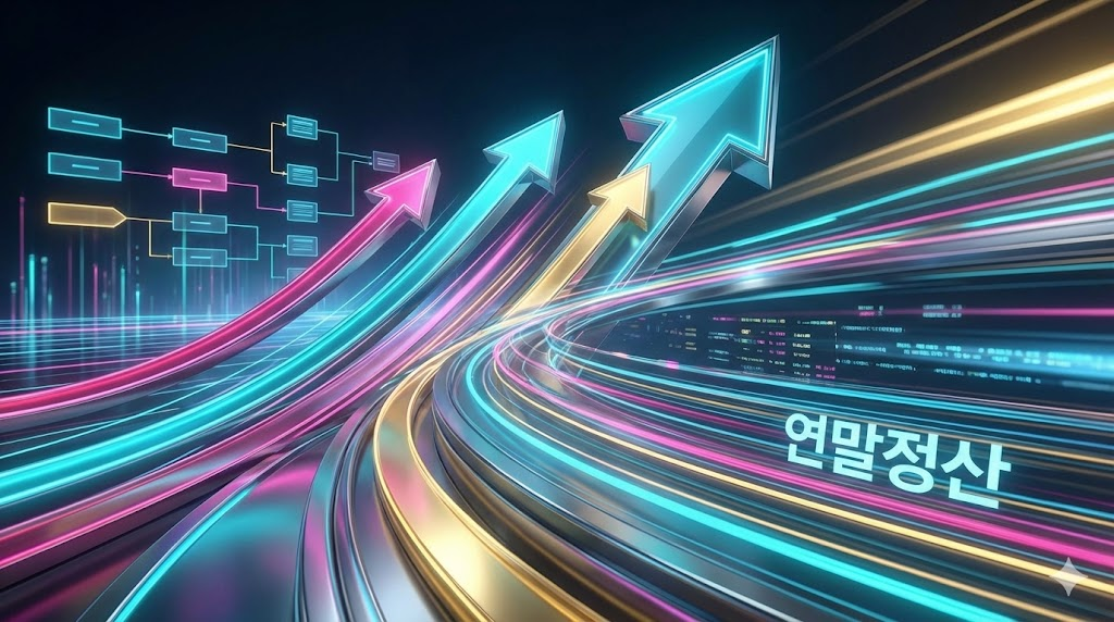 상승하는 차트와 화살표로 묘사한 연말정산 환급금 증대 비즈니스 디자인