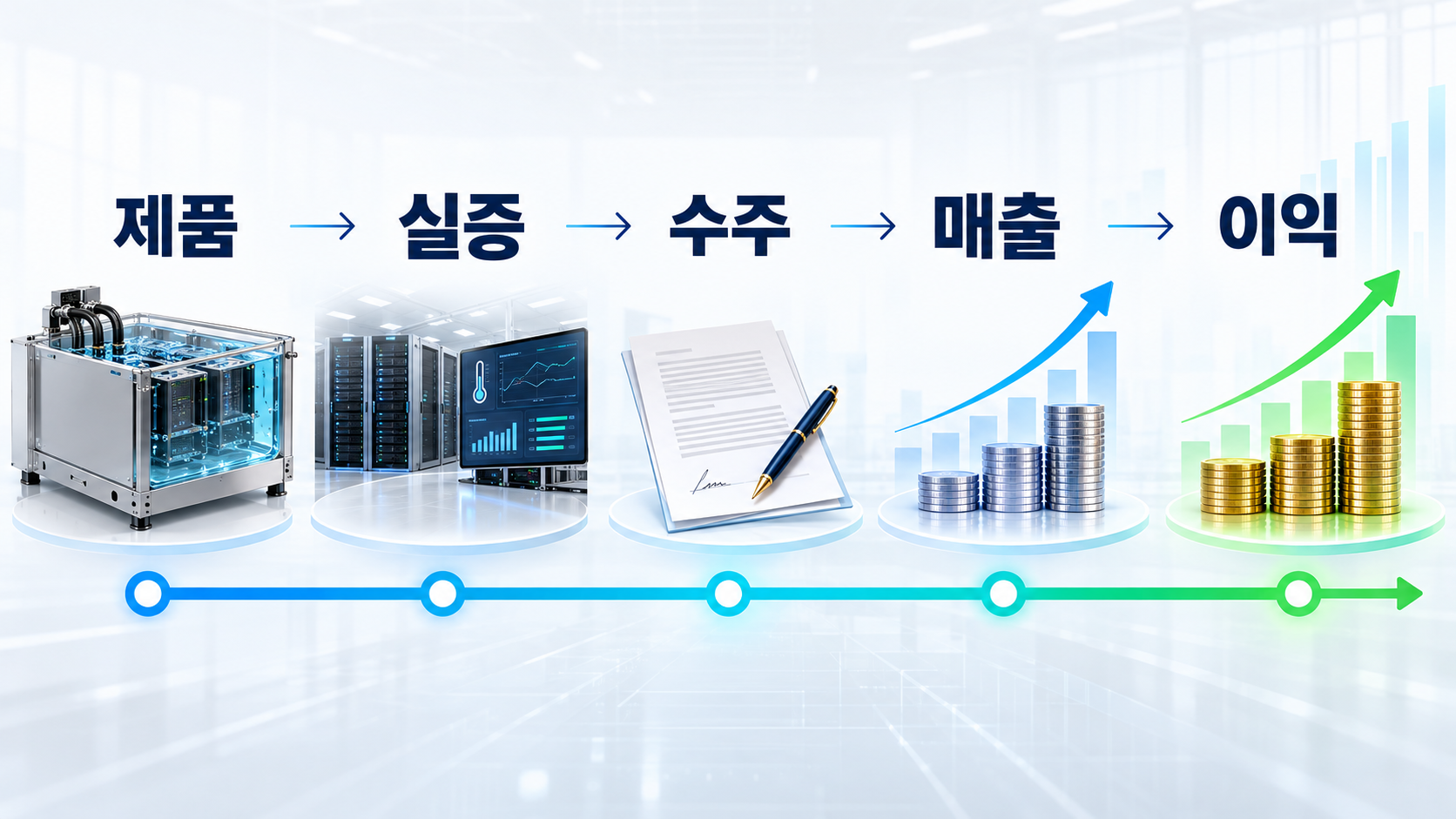 제품 실증 수주 매출 이익으로 이어지는 액침냉각 상용화 확인 순서
