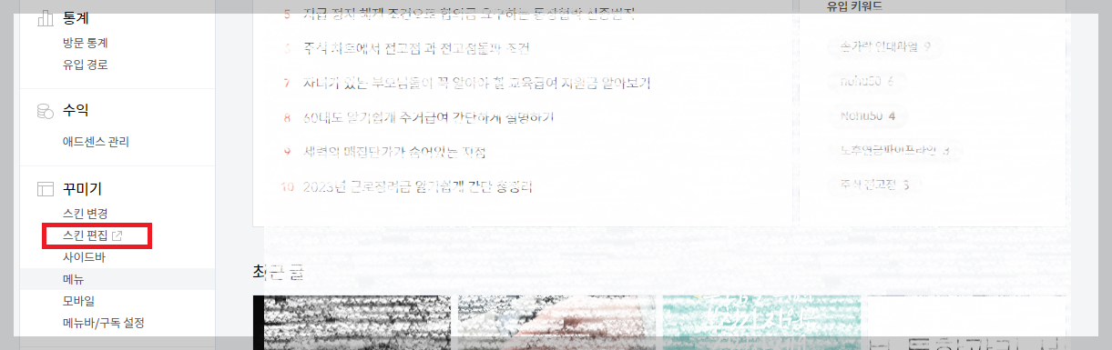 스킨편집으로 들어간 화면사진