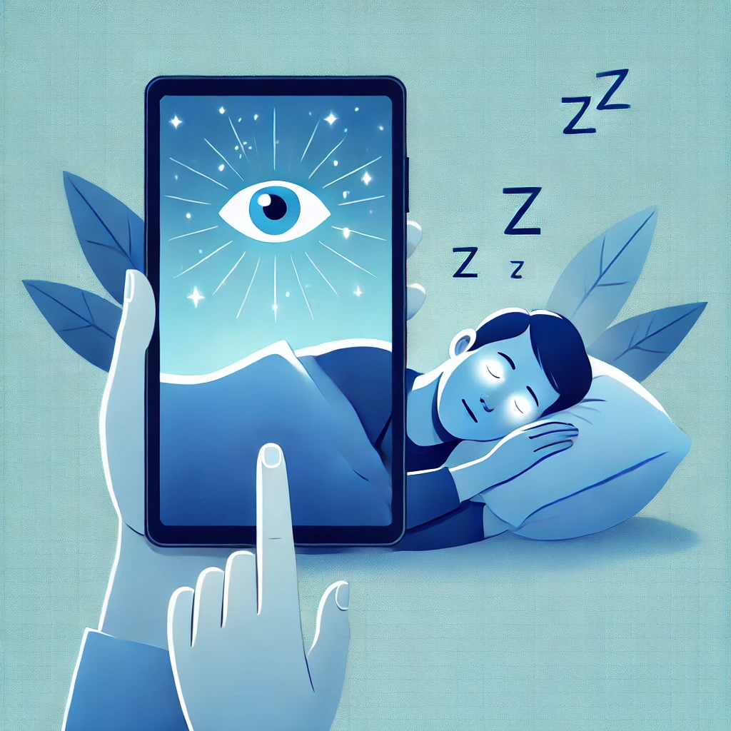 디지털 기기의 블루라리트로 인한 인간의 영향을 표현한 그림