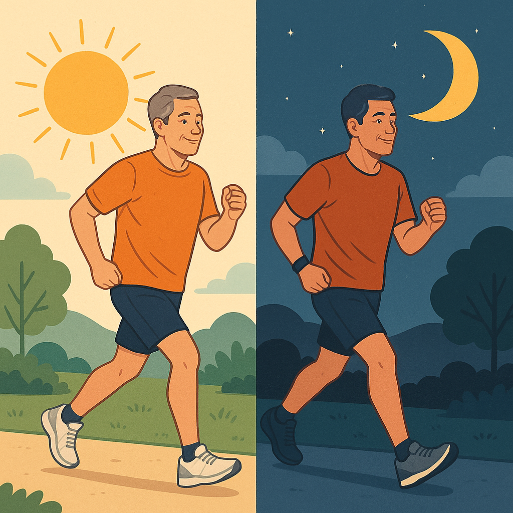 중년의 아침운동과 저녁운동의 장점과 단점, 효과비교