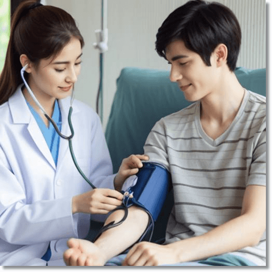 혈압 체크하는 순환기 장애 환자
