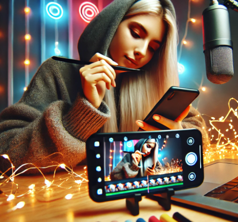 핸드폰 보며 쇼츠 구상중인 여성