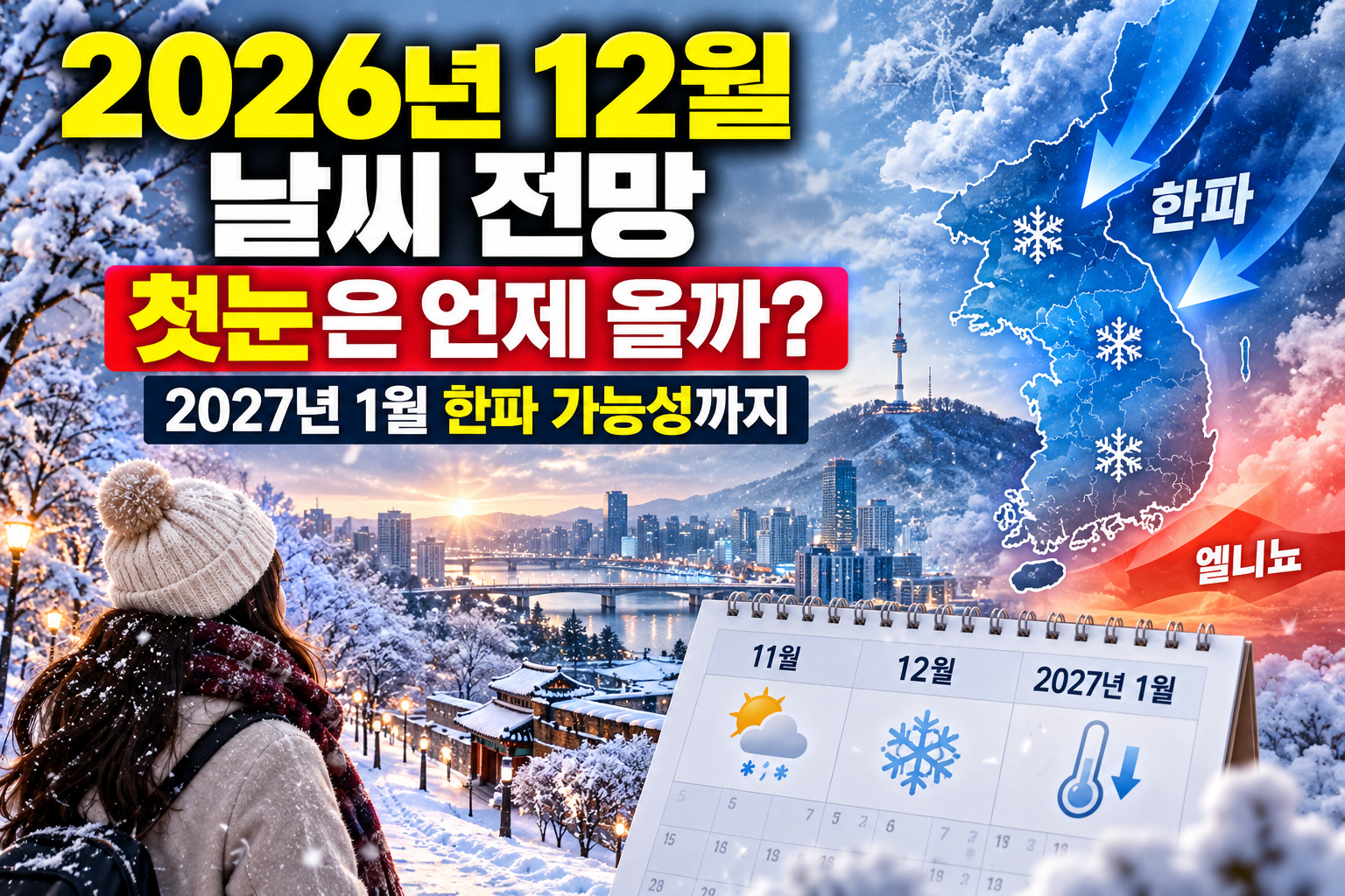 2026년 12월 날씨 전망과 서울 첫눈 시기 및 2027년 1월 한파 가능성