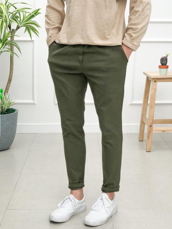 남자 바지 스판 밴딩 빅사이즈 슬림핏 스트링 면 슬랙스 치노팬츠