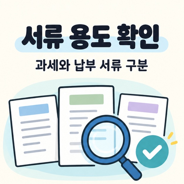 납세증명서와 세목별 과세증명서를 구분해 살펴보는 일러스트