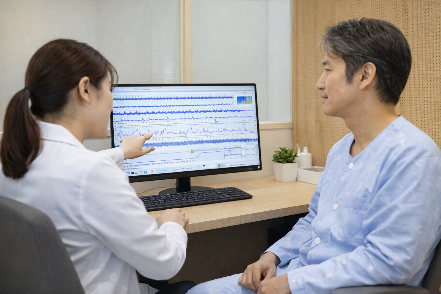 수면다원검사 결과를 설명하는 상담 장면